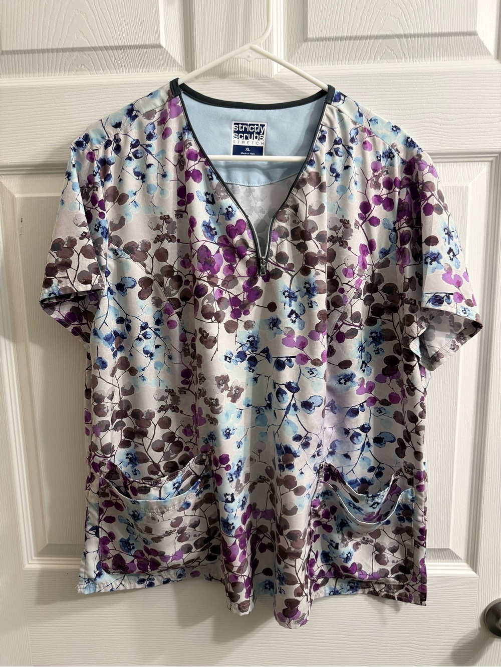Strictly Scrubs Floral V-Neck Medical Scrub Top - Purple & Blue Floral